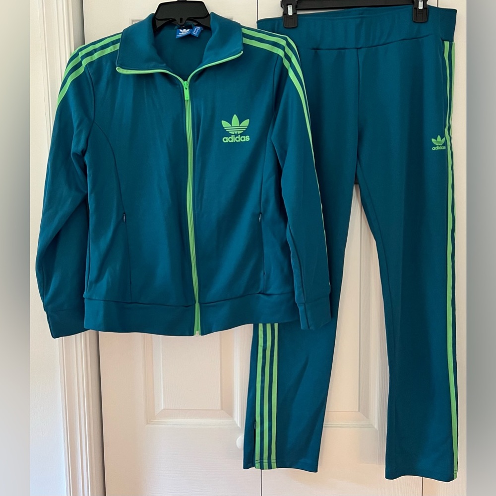 Vintage Adidas Tracksuit Pants Jacket Teal Green